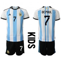 Argentinien Rodrigo de Paul #7 Fußballbekleidung Heimtrikot Kinder WM 2022 Kurzarm (+ kurze hosen)